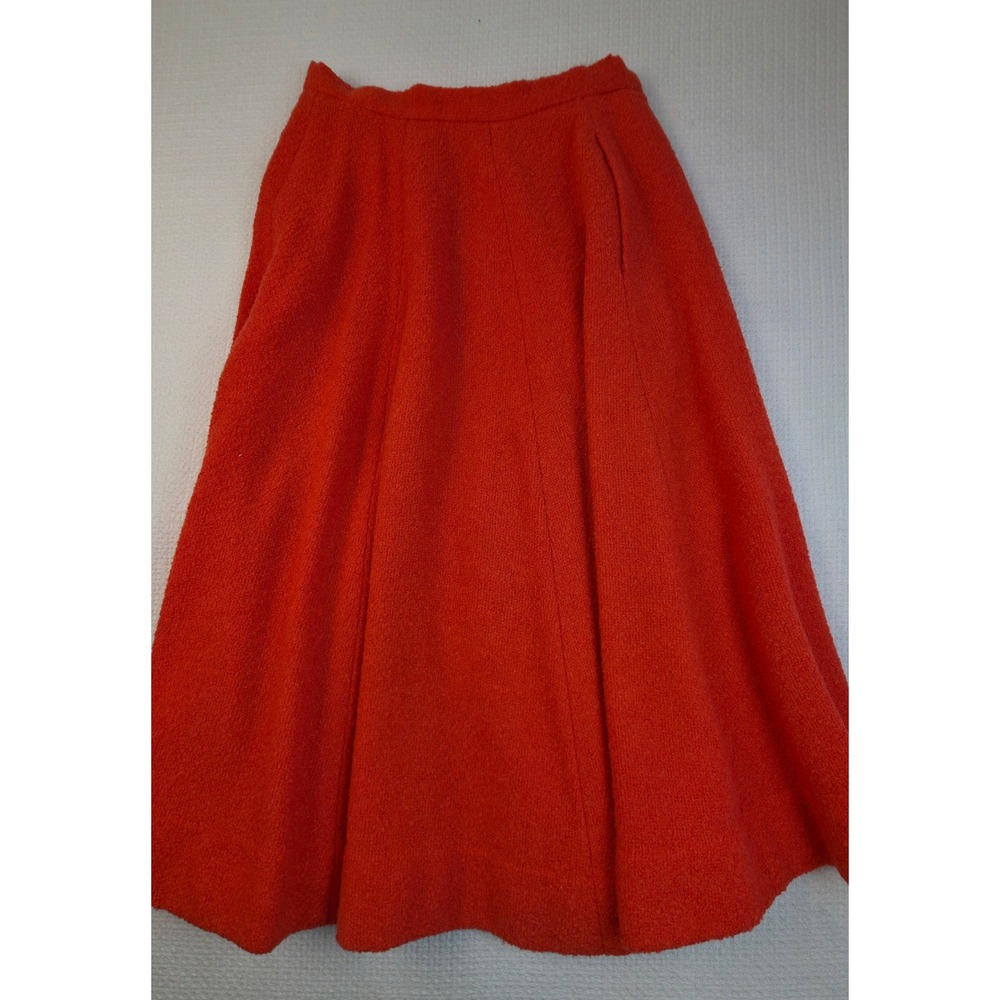 Vintage Forstmann Skirt Womens 100% Wool Boucle A-Line Rust Orange With Belt